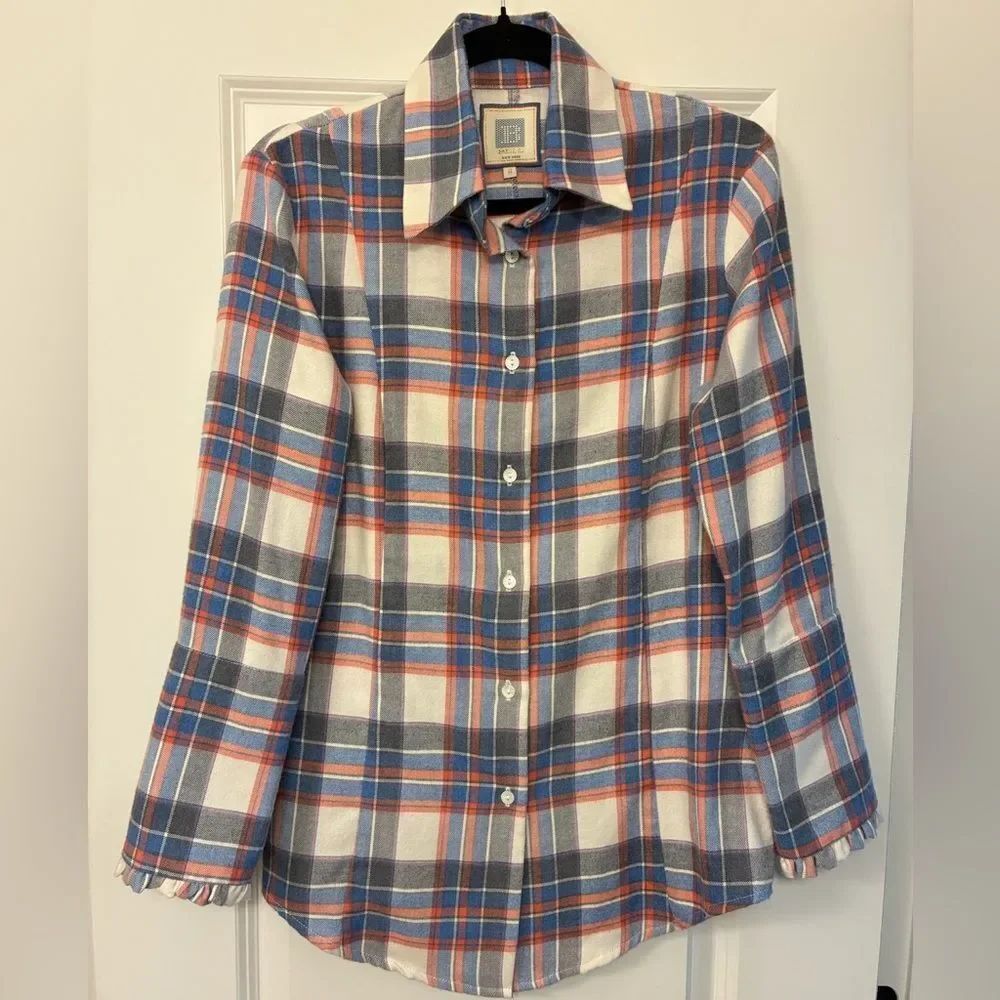 BELL BY ALICIA BELL Long Sleeve Plaid Shirt Red White Blue Women’s Size 8